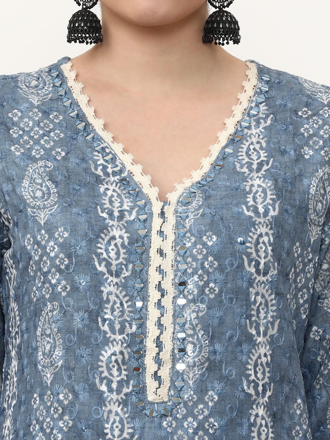 Embroidered Pure Cotton Paisley Kurta Sets With Dupatta