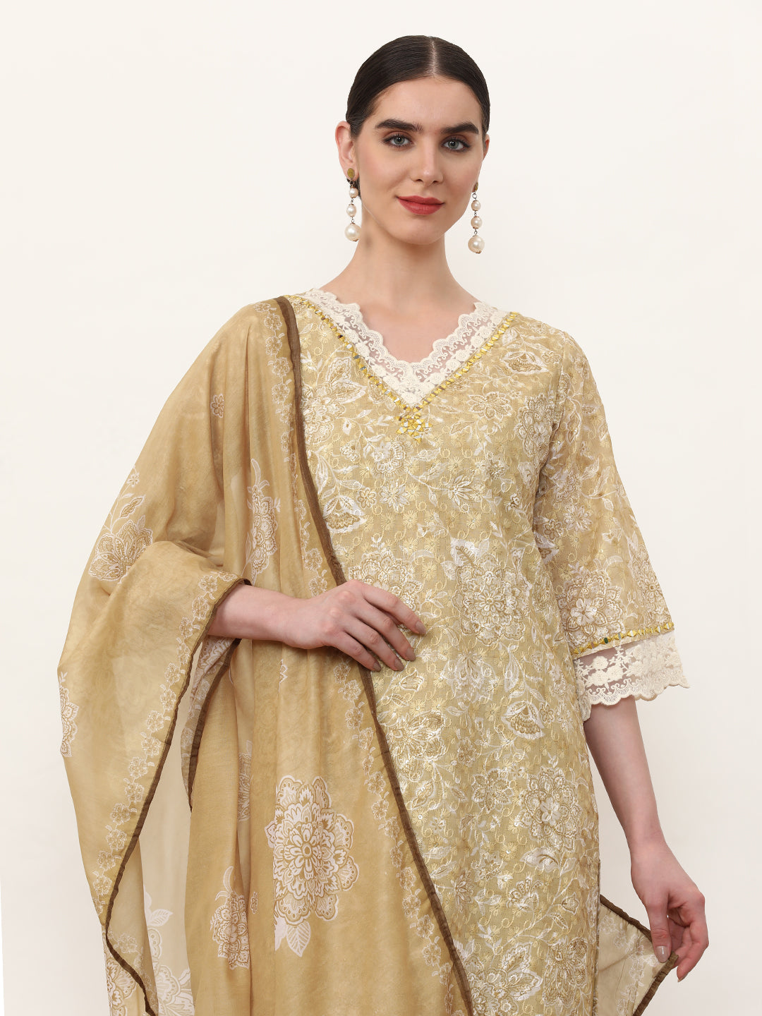 Embroidered Pure Cotton Floral Kurta Sets With Dupatta