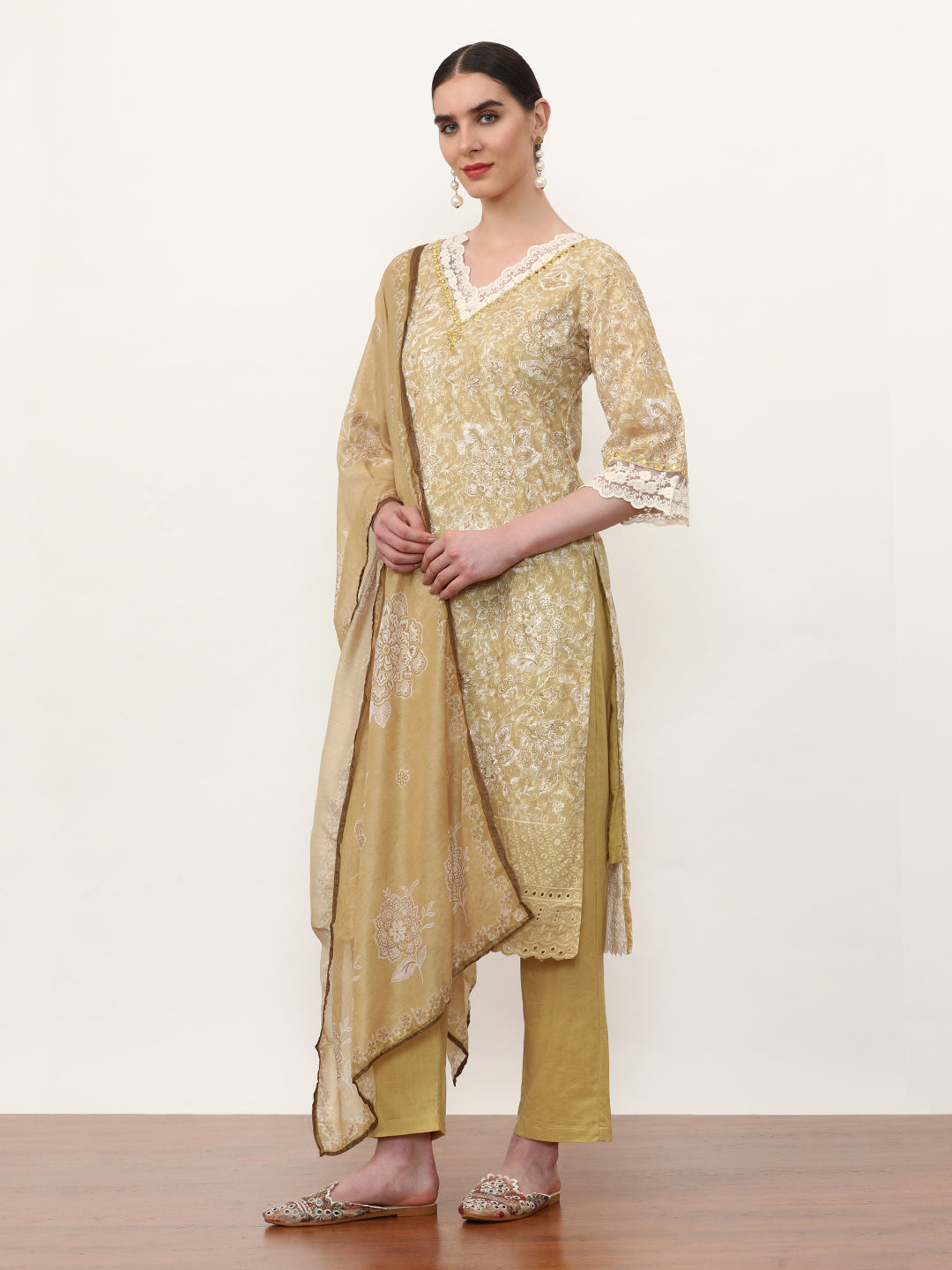 Embroidered Pure Cotton Floral Kurta Sets With Dupatta