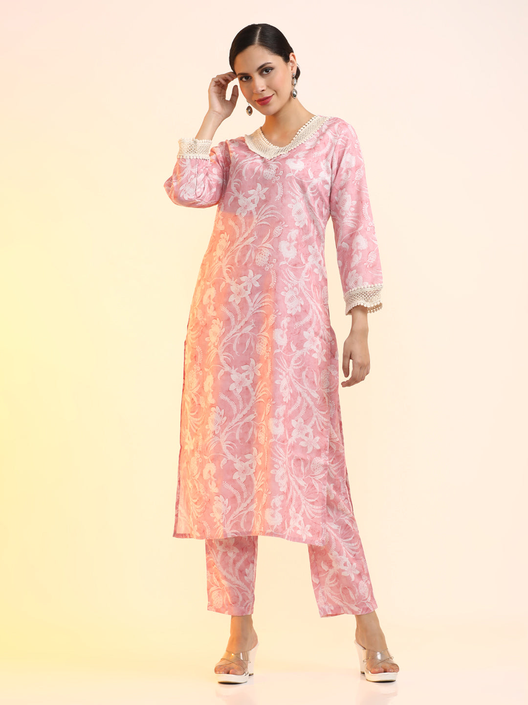 Printed Linen Floral Kurta Sets