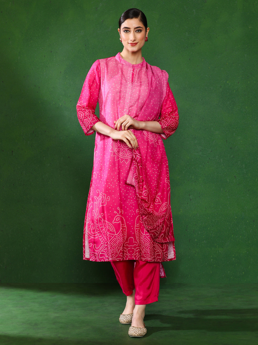 Bandhani Embroidered A-Line Kurta & Trousers Sets