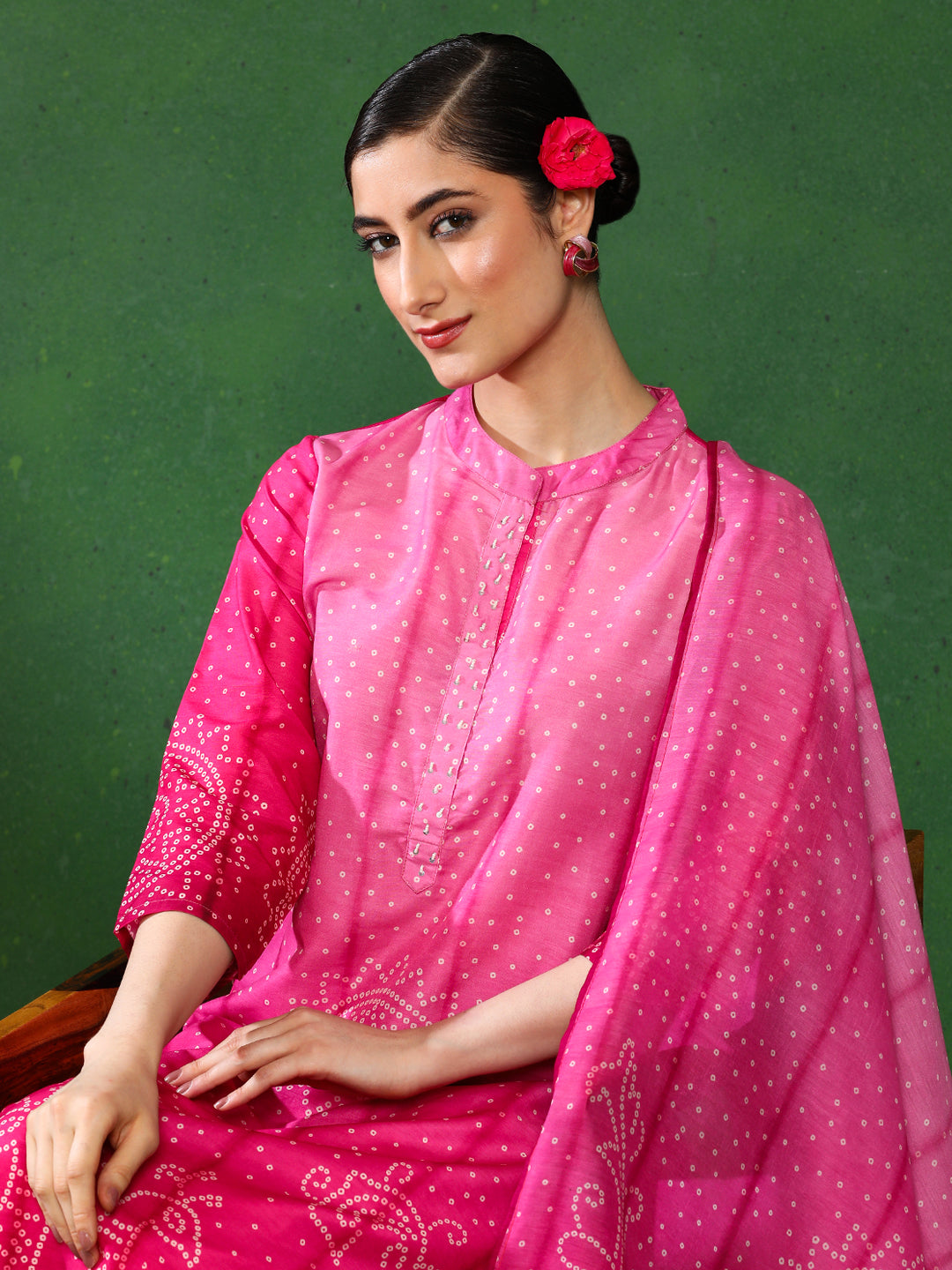 Bandhani Embroidered A-Line Kurta & Trousers Sets