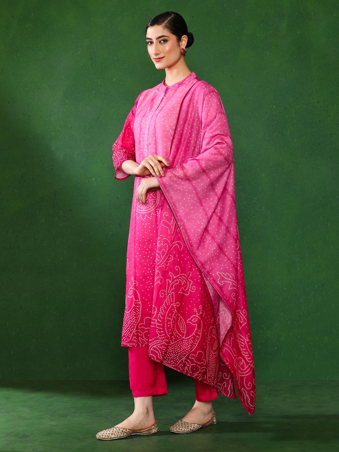 Bandhani Embroidered A-Line Kurta & Trousers Sets