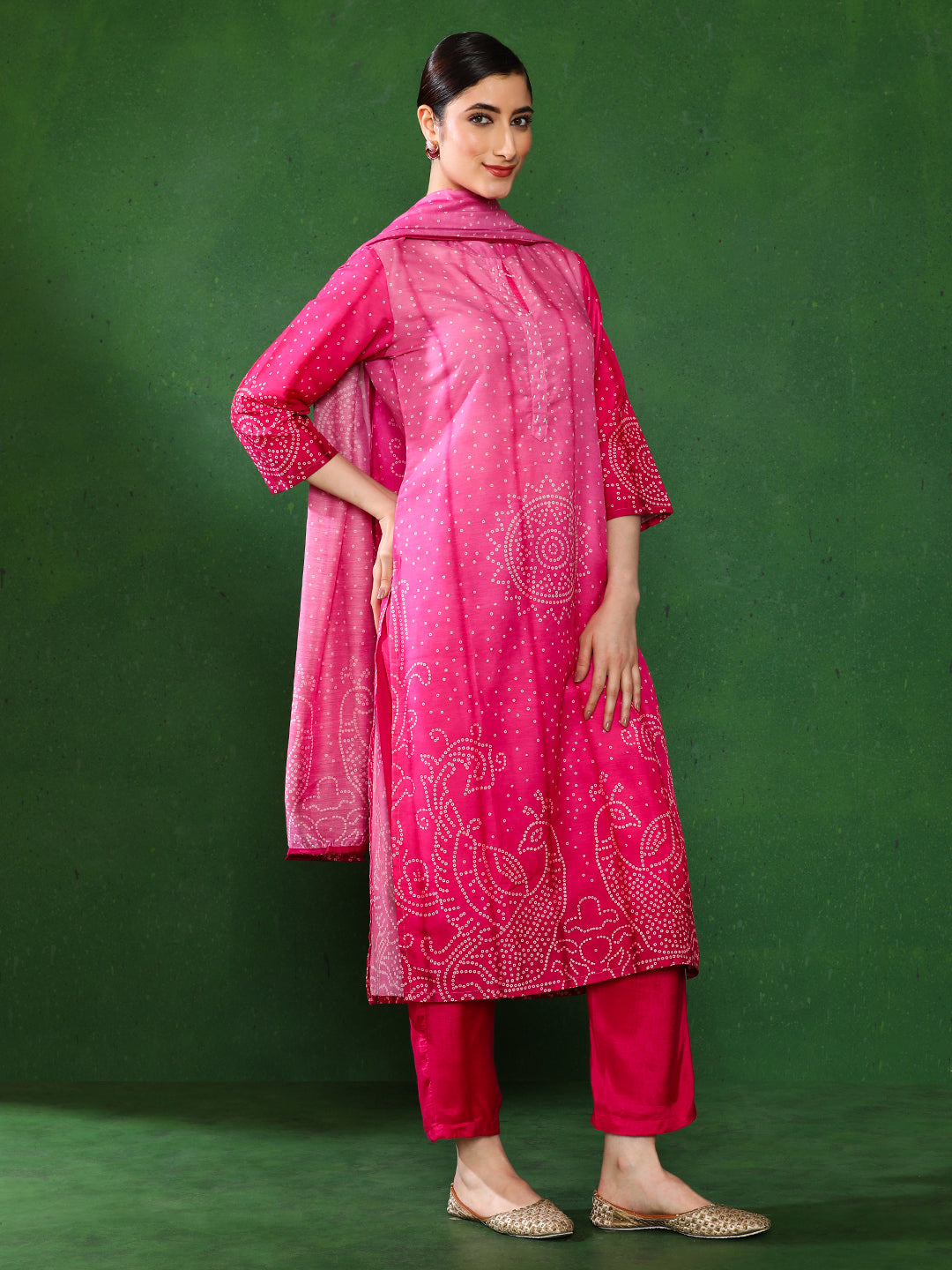 Bandhani Embroidered A-Line Kurta & Trousers Sets