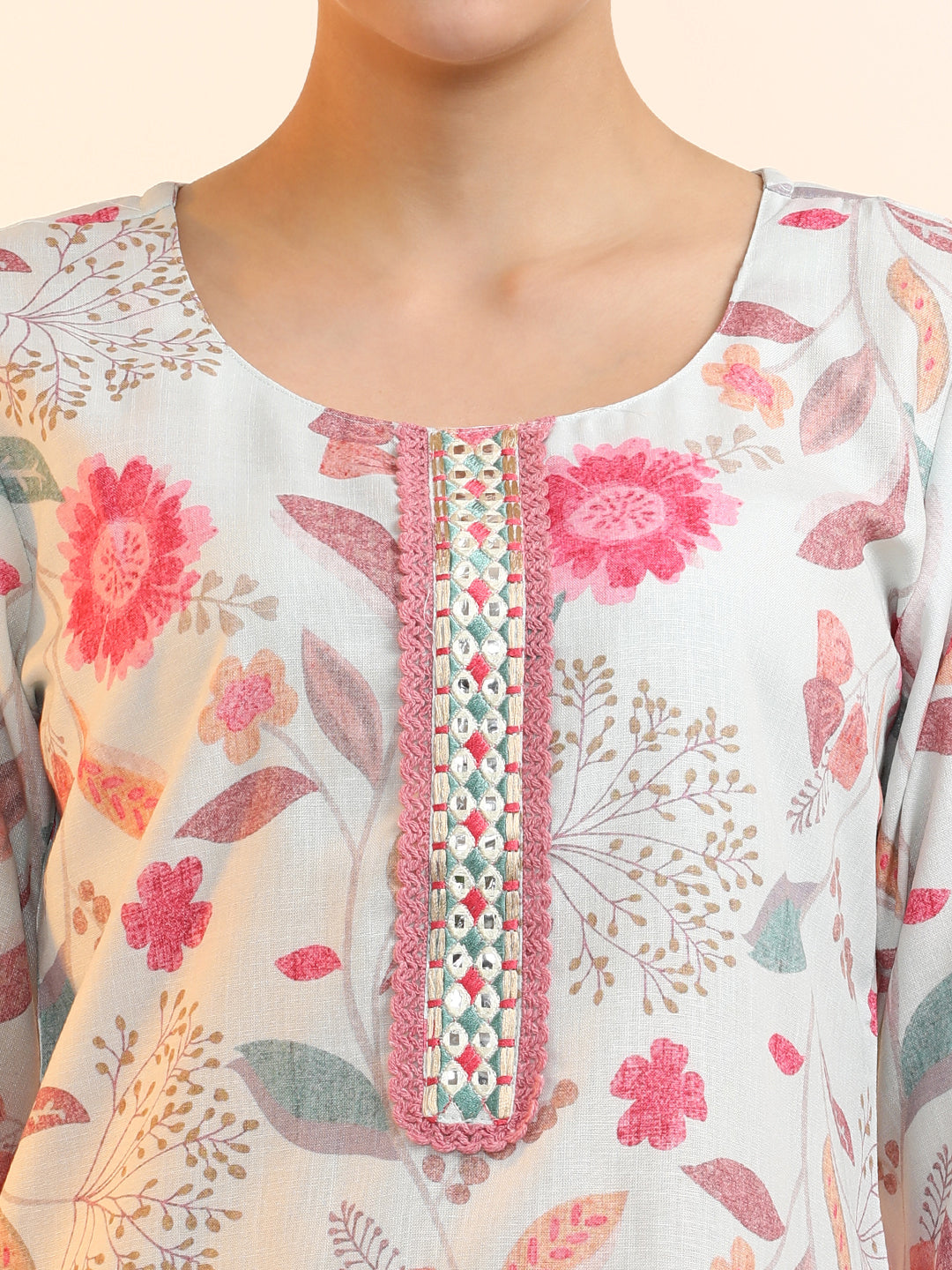 Embroidered Linen Floral Kurta Sets With Dupatta