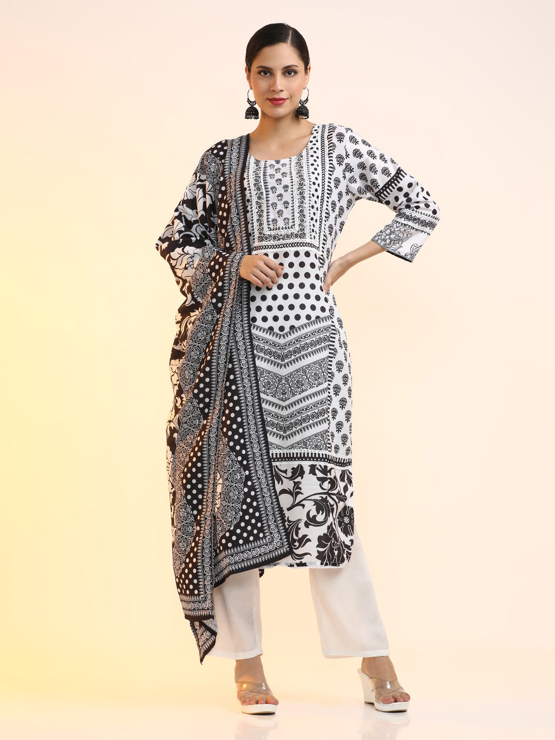 Embroidered Linen Floral Kurta Sets With Dupatta