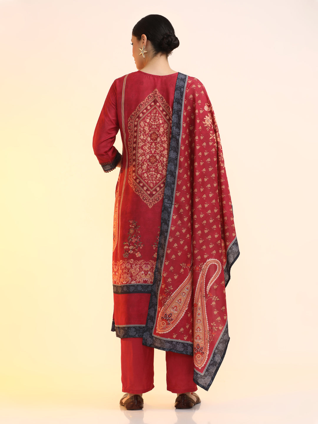 Printed Linen Floral Kurta Sets With Dupatta