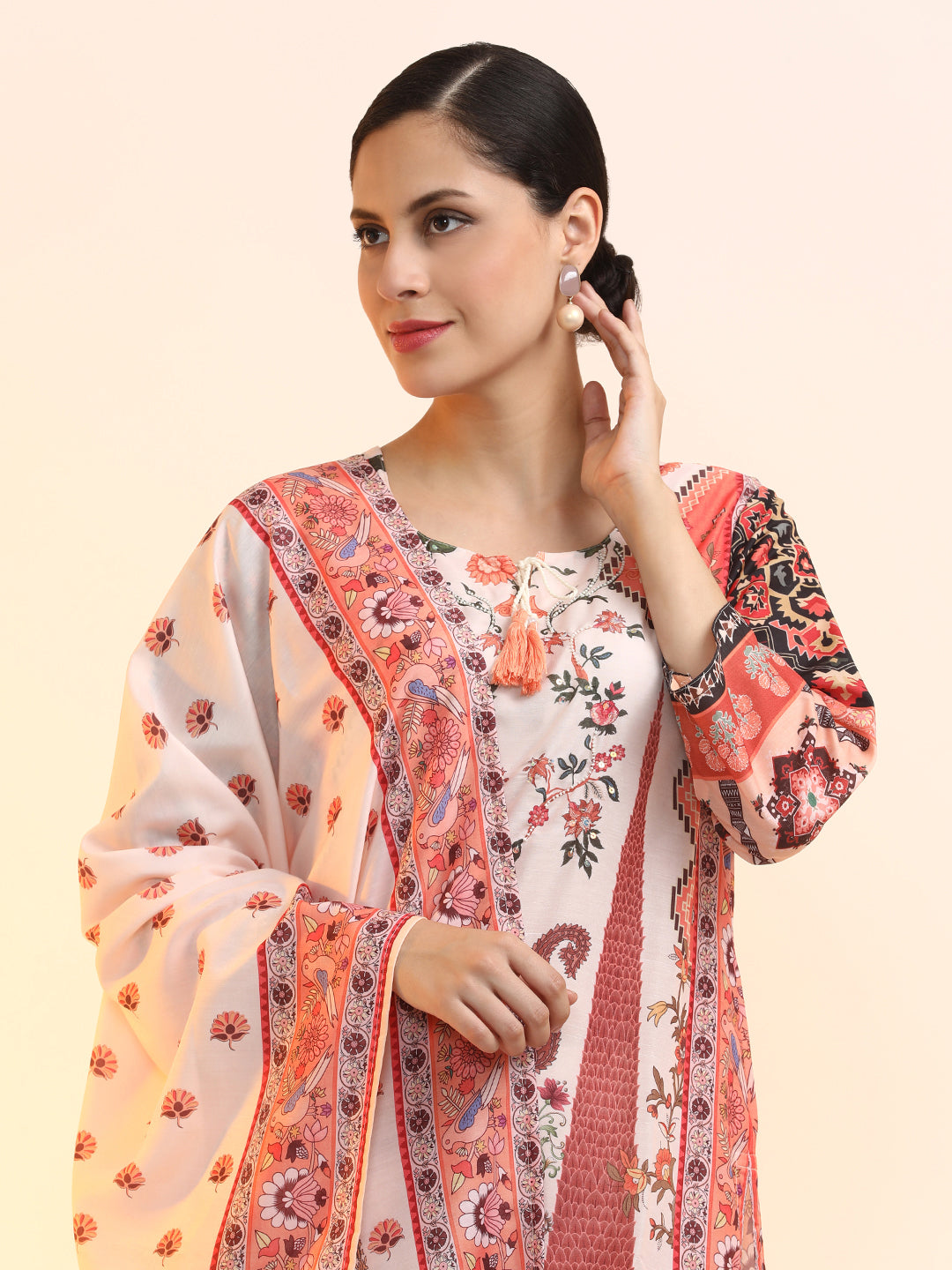 Printed Linen Floral Kurta Sets With Dupatta