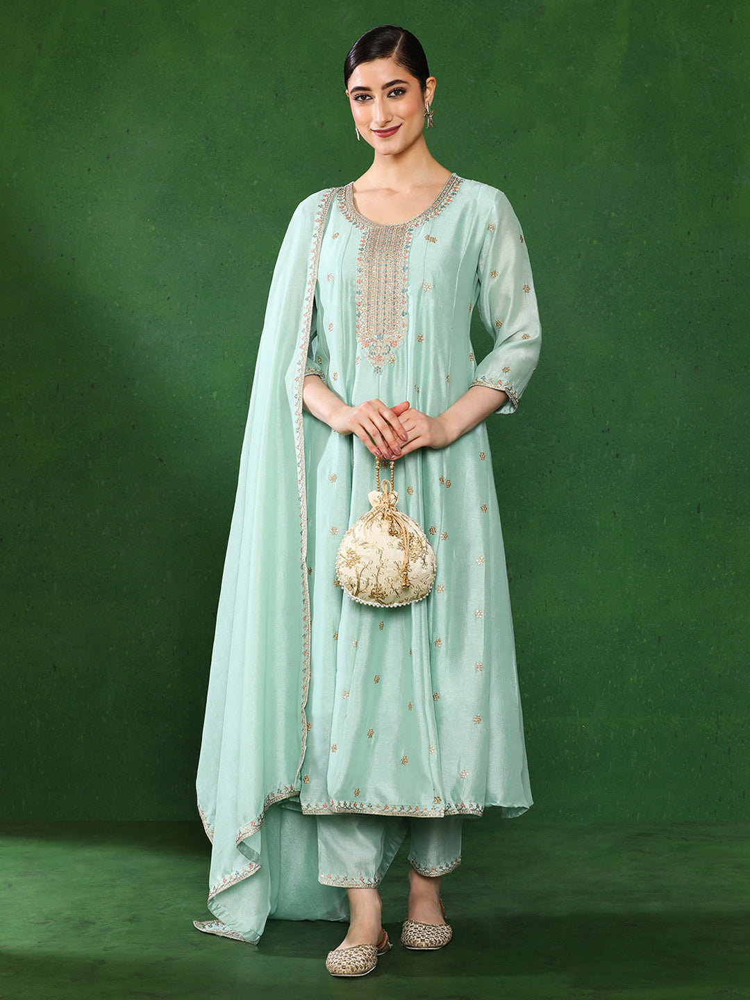 Floral Embroidered A-Line Kurta & Trousers Sets