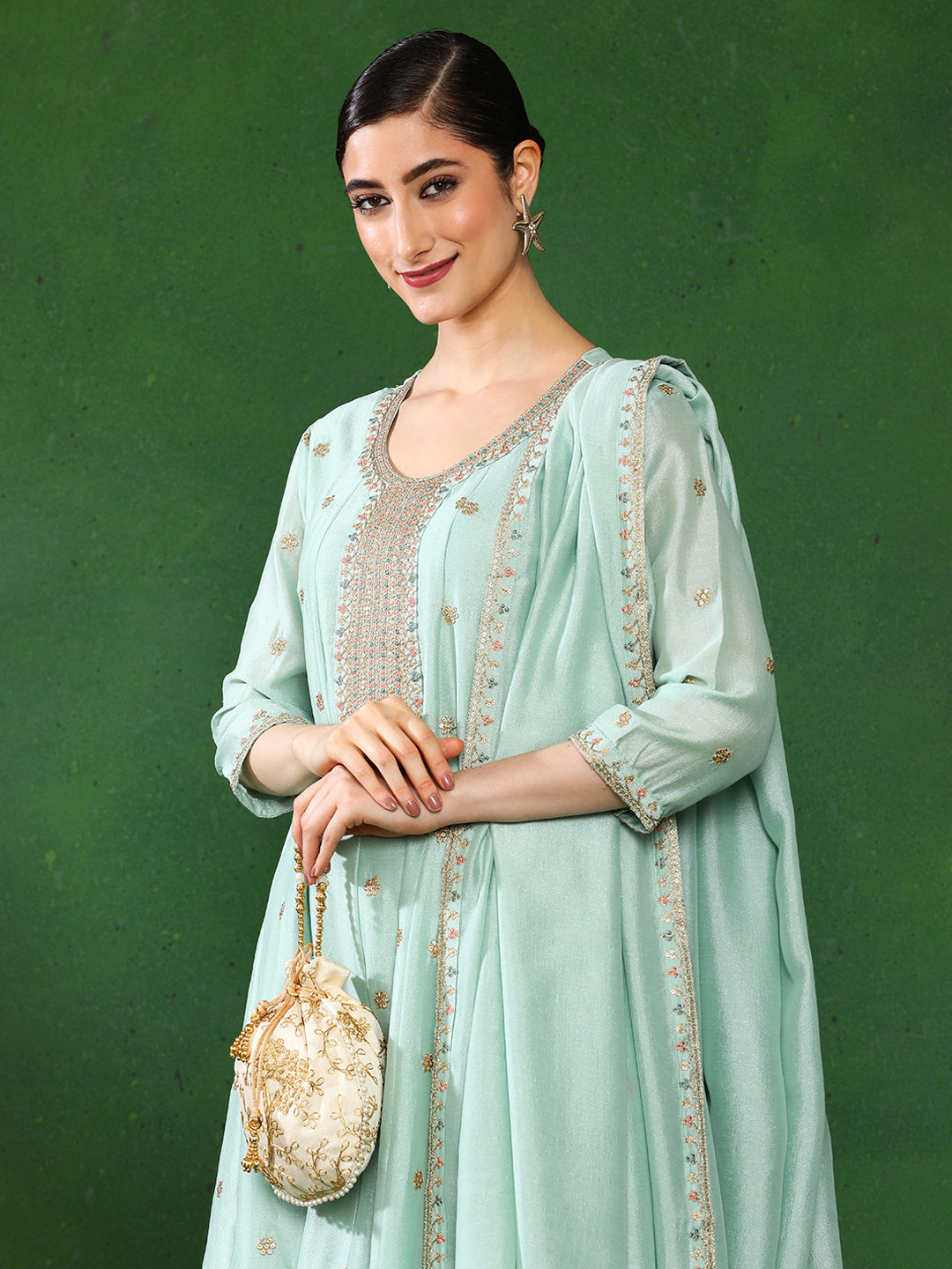 Floral Embroidered A-Line Kurta & Trousers Sets
