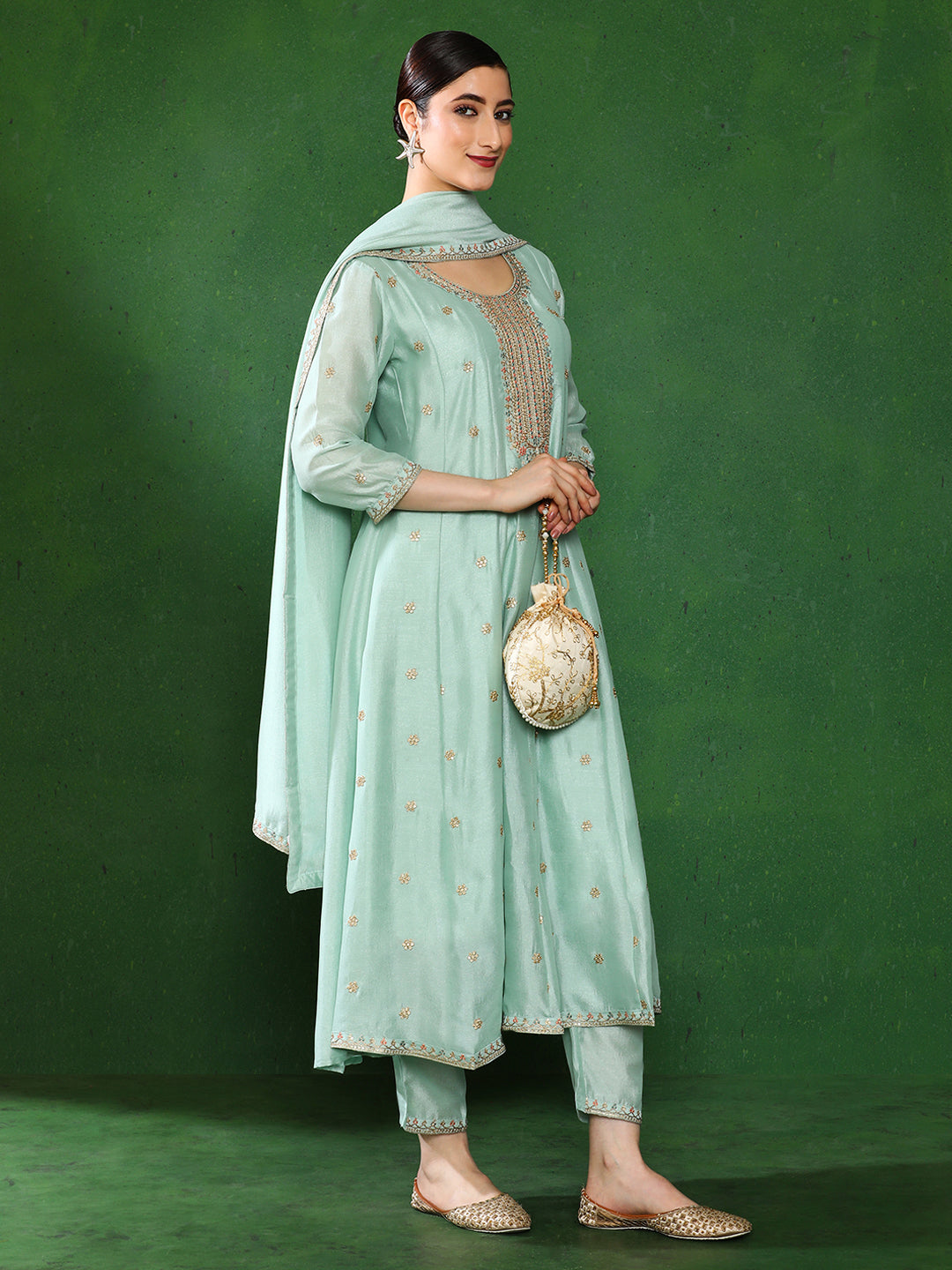 Floral Embroidered A-Line Kurta & Trousers Sets