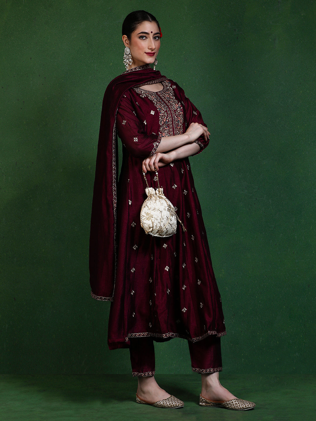 Floral Embroidered A-Line Kurta & Trousers Sets