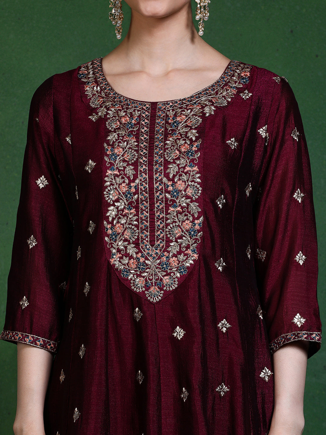 Floral Embroidered A-Line Kurta & Trousers Sets