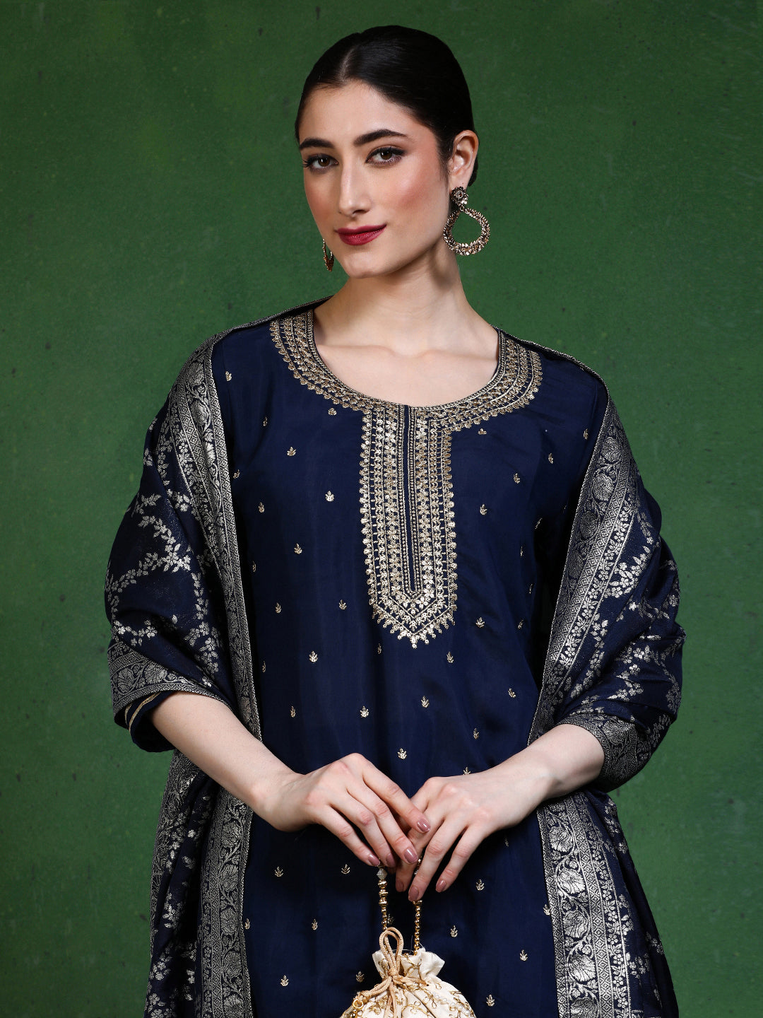 Floral Embroidered Straight Kurta & Trousers Sets