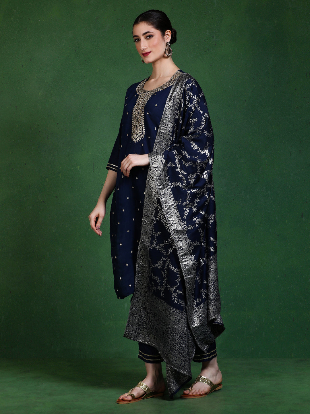 Floral Embroidered Straight Kurta & Trousers Sets