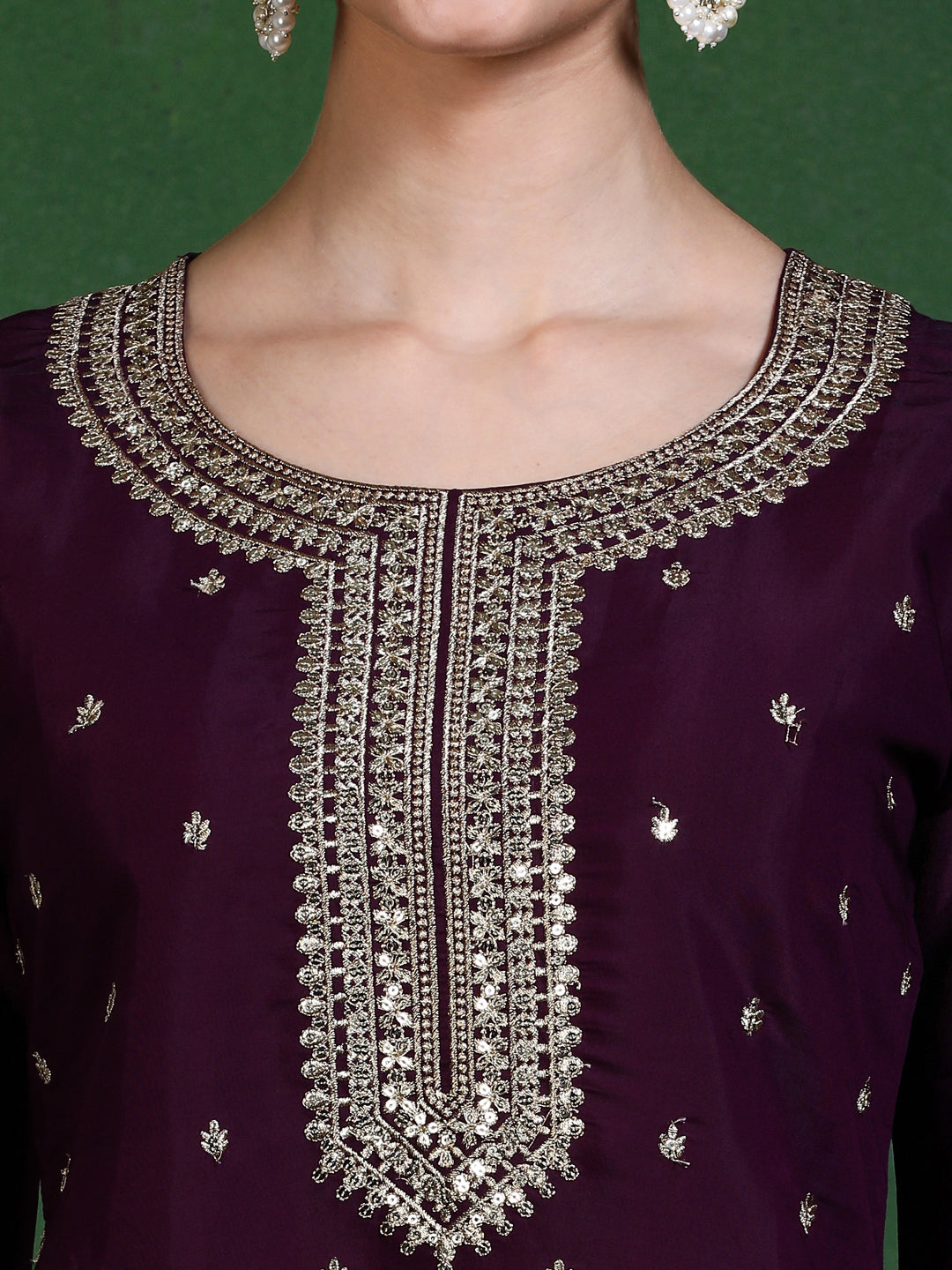 Floral Embroidered Straight Kurta & Trousers Sets