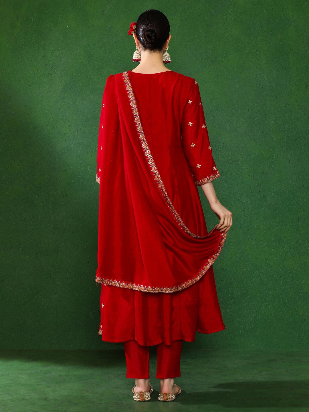 Floral Embroidered A-Line Kurta & Trousers Sets