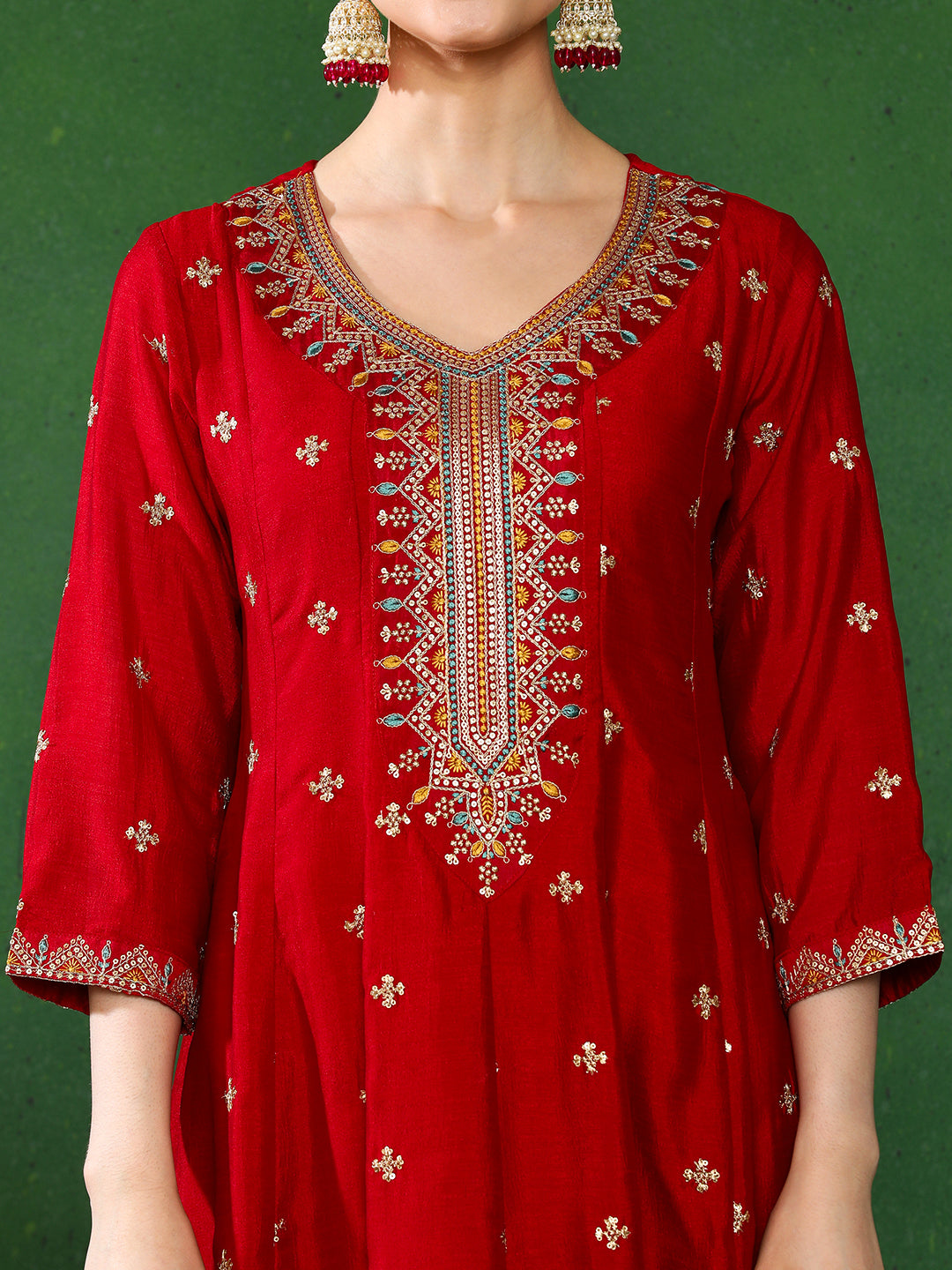 Floral Embroidered A-Line Kurta & Trousers Sets