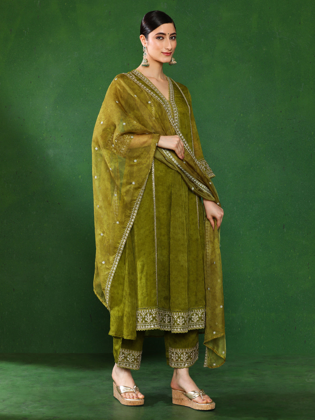 Floral Embroidered A-Line Kurta & Trousers Sets