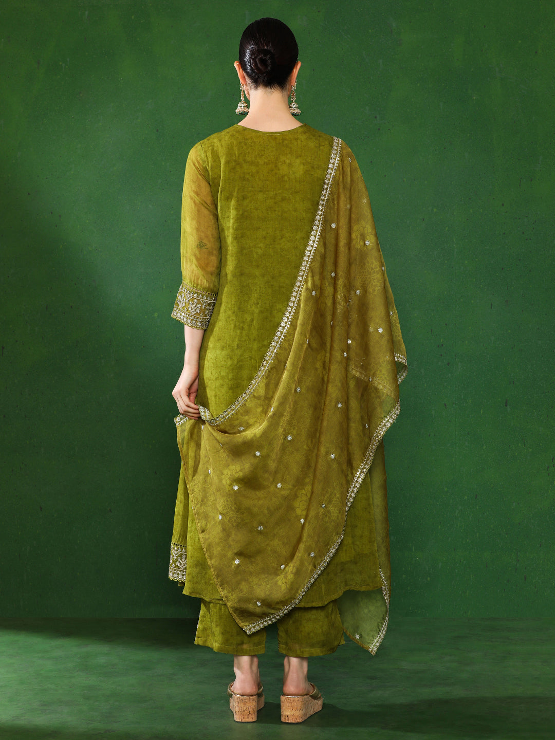 Floral Embroidered A-Line Kurta & Trousers Sets