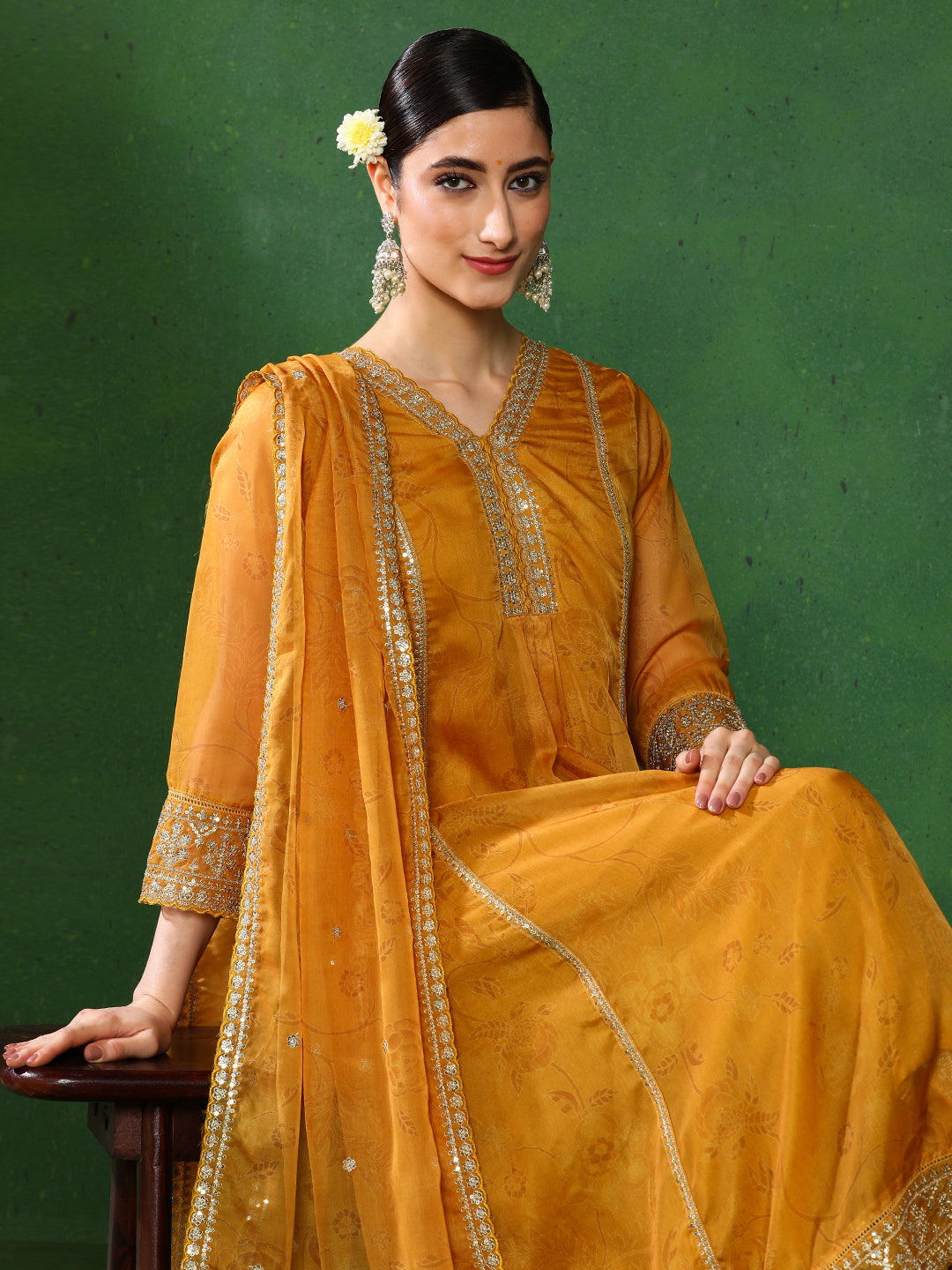 Floral Embroidered A-Line Kurta & Trousers Sets