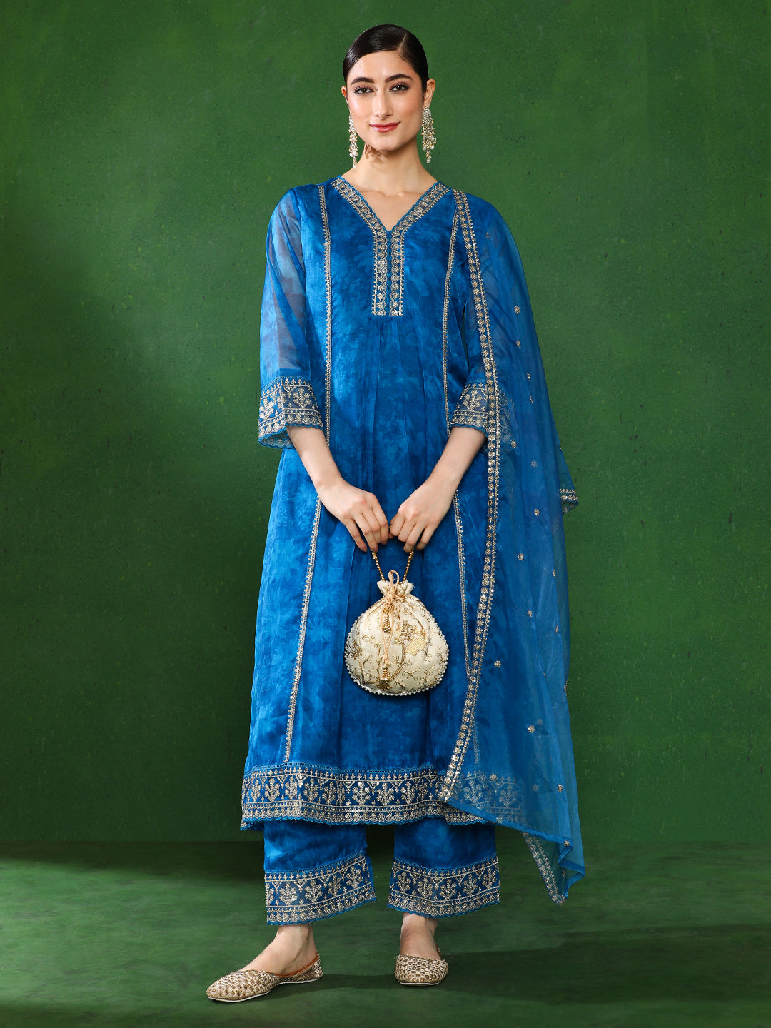 Floral Embroidered A-Line Kurta & Trousers Sets