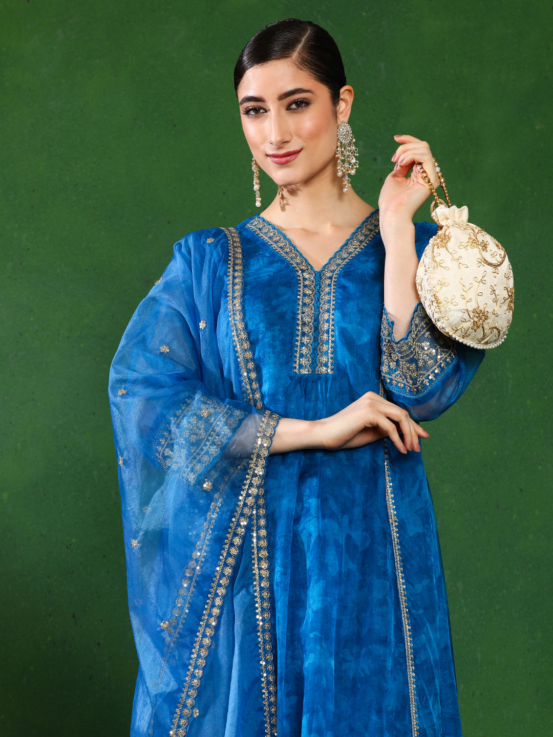 Floral Embroidered A-Line Kurta & Trousers Sets