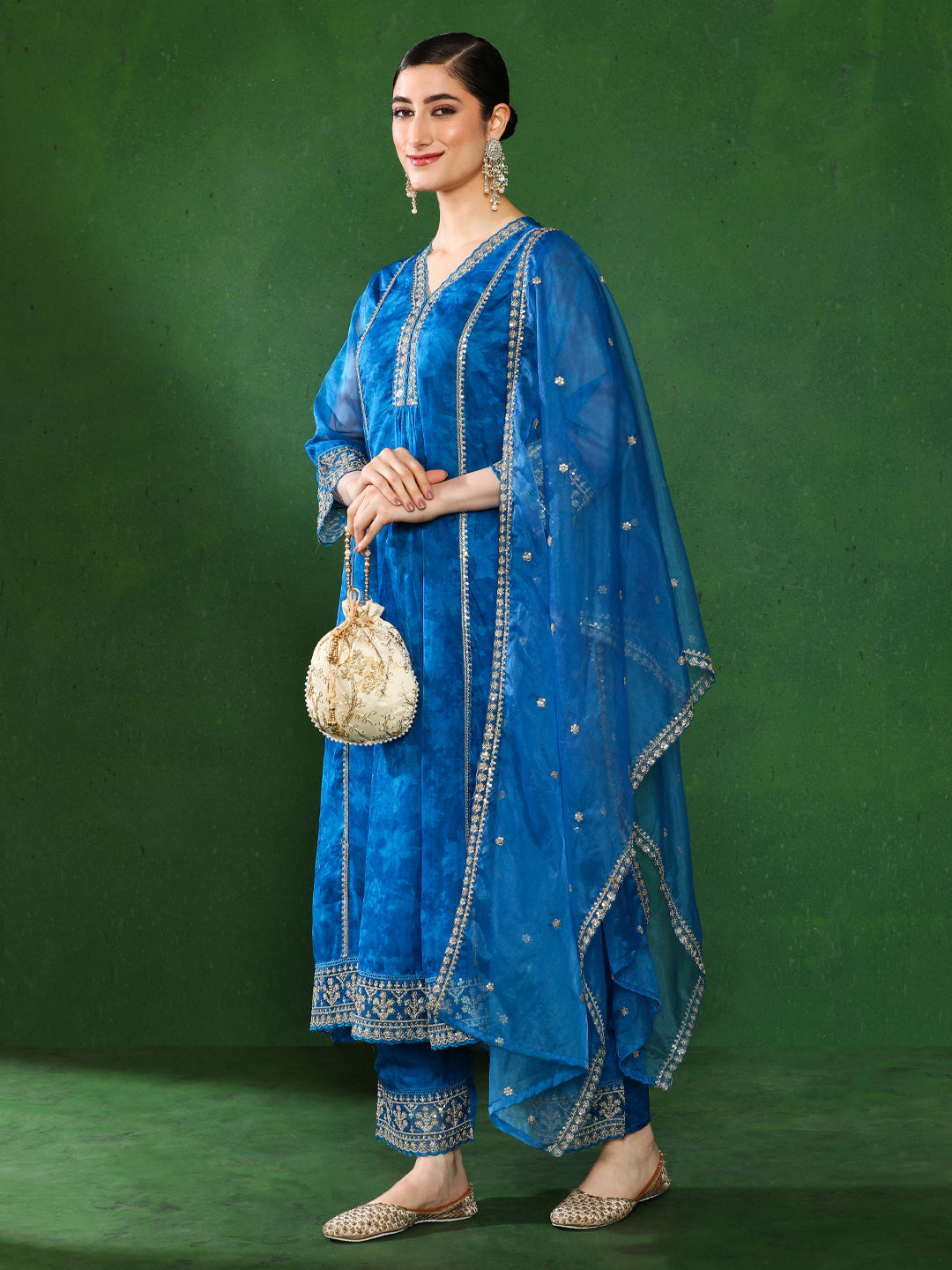 Floral Embroidered A-Line Kurta & Trousers Sets