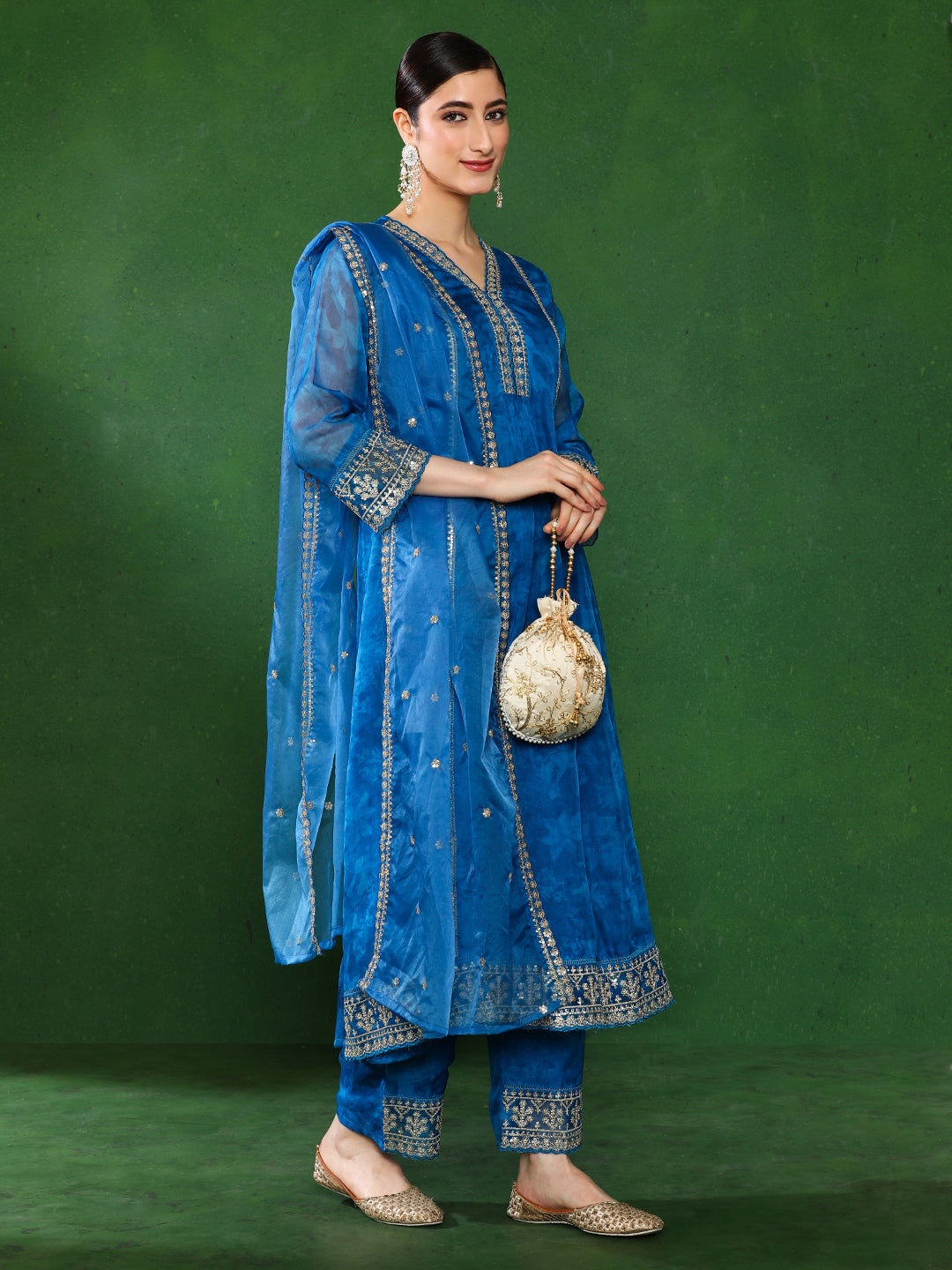 Floral Embroidered A-Line Kurta & Trousers Sets