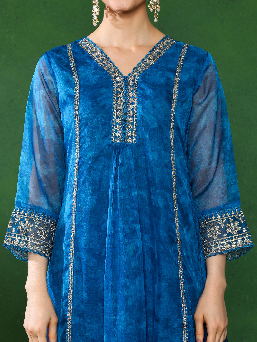 Floral Embroidered A-Line Kurta & Trousers Sets