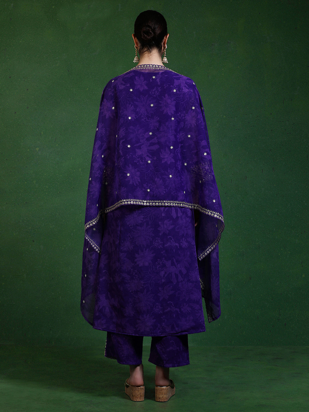 Floral Embroidered A-Line Kurta & Trousers Sets