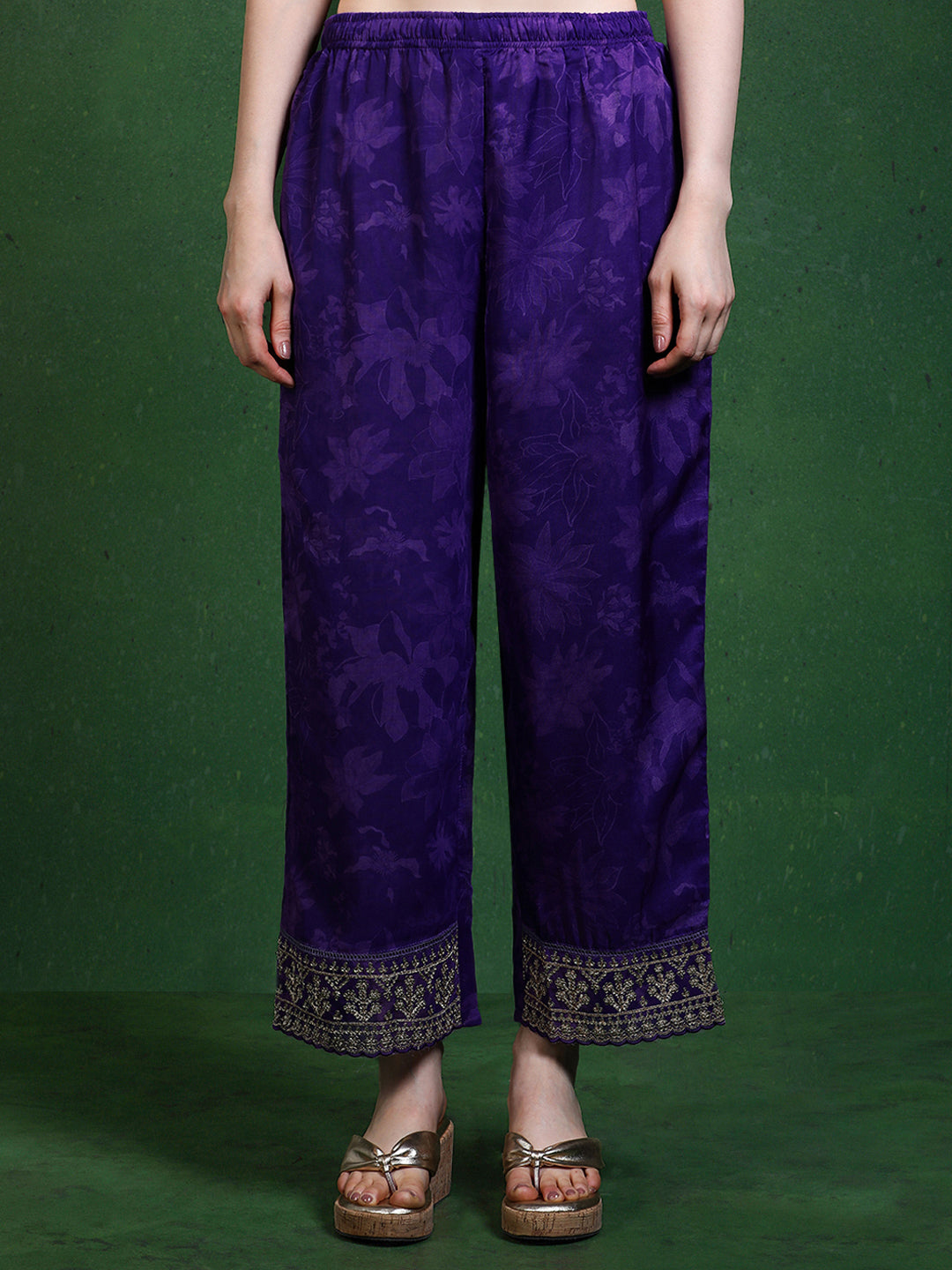 Floral Embroidered A-Line Kurta & Trousers Sets