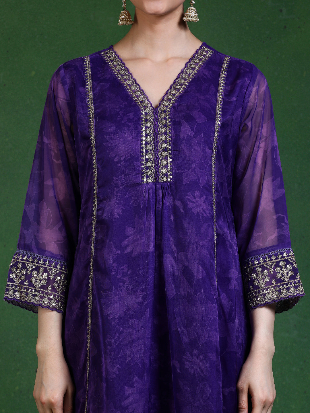 Floral Embroidered A-Line Kurta & Trousers Sets