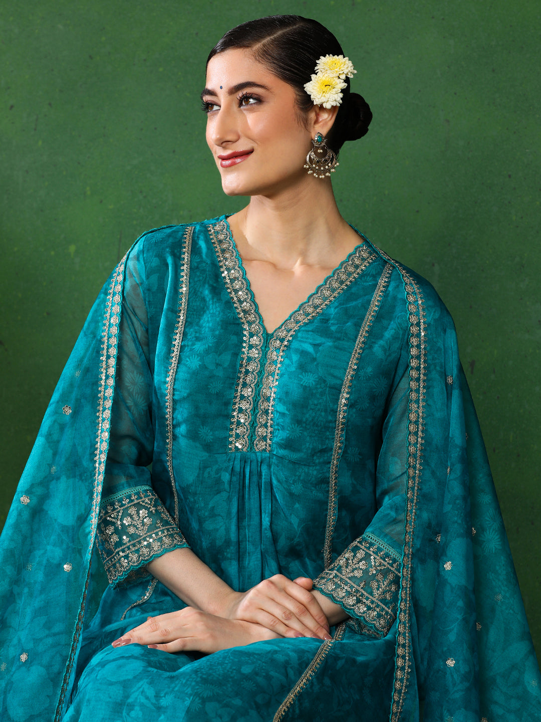 Floral Embroidered A-Line Kurta & Trousers Sets