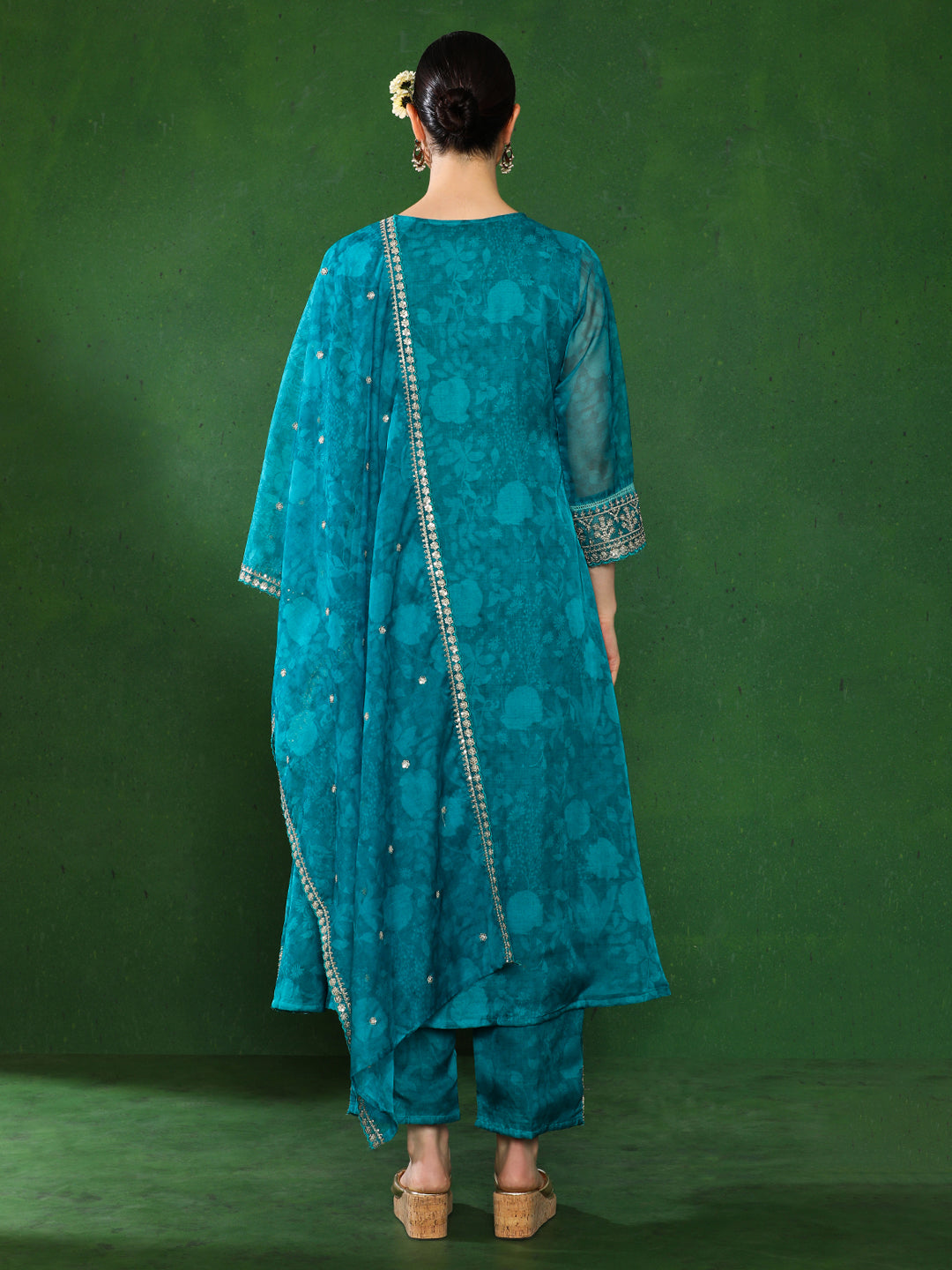 Floral Embroidered A-Line Kurta & Trousers Sets