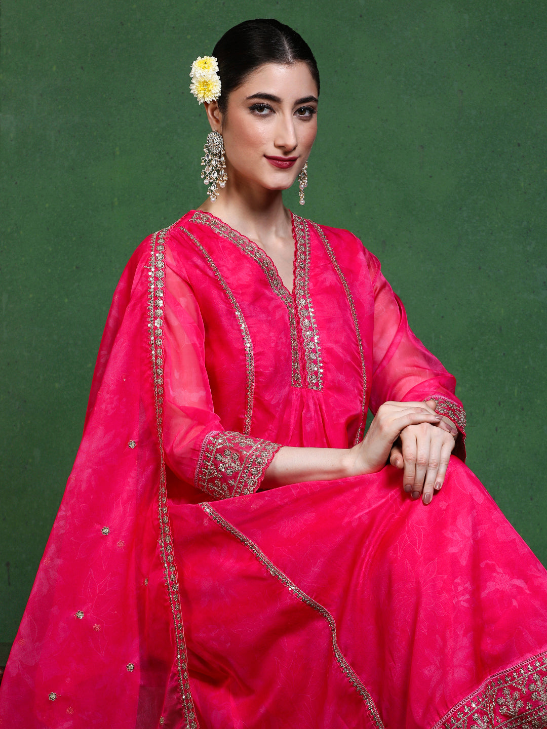 Floral Embroidered A-Line Kurta & Trousers Sets