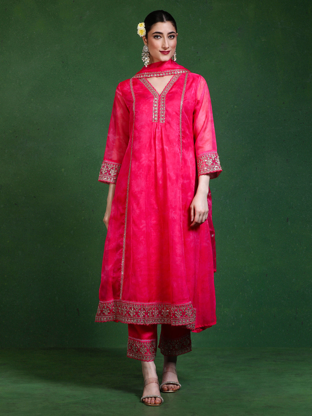 Floral Embroidered A-Line Kurta & Trousers Sets