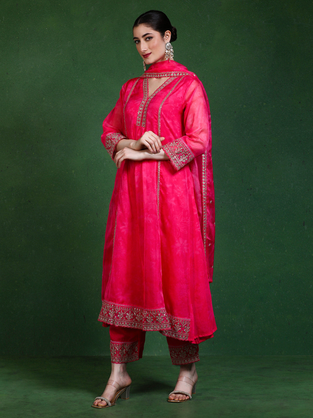 Floral Embroidered A-Line Kurta & Trousers Sets