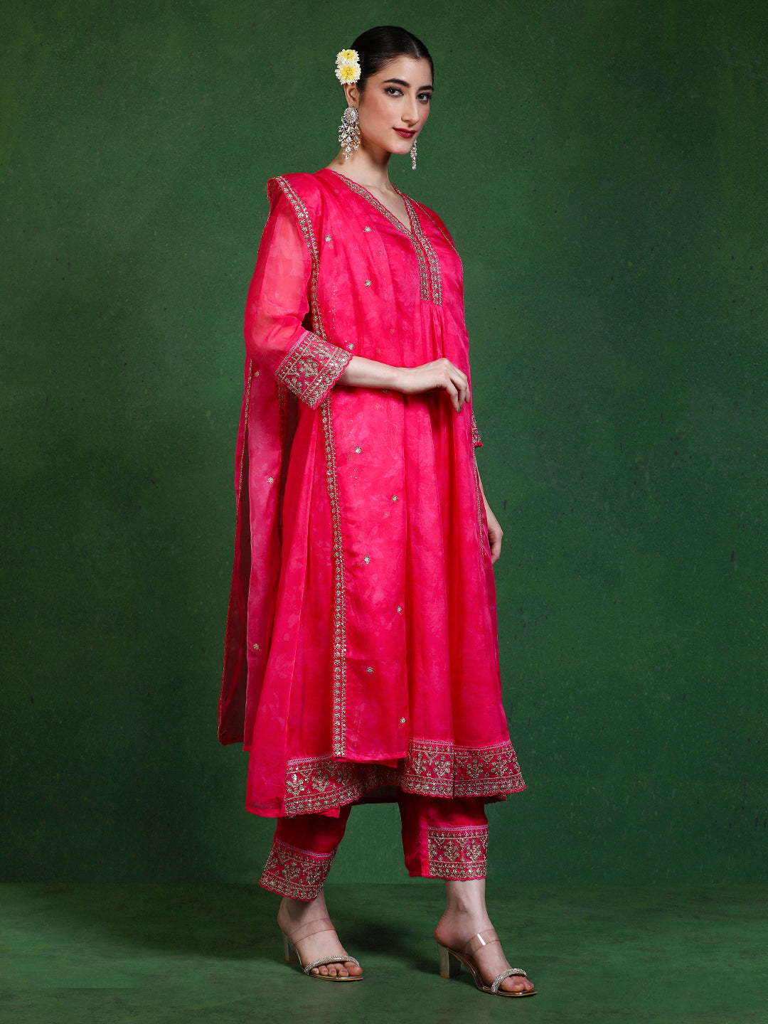 Floral Embroidered A-Line Kurta & Trousers Sets
