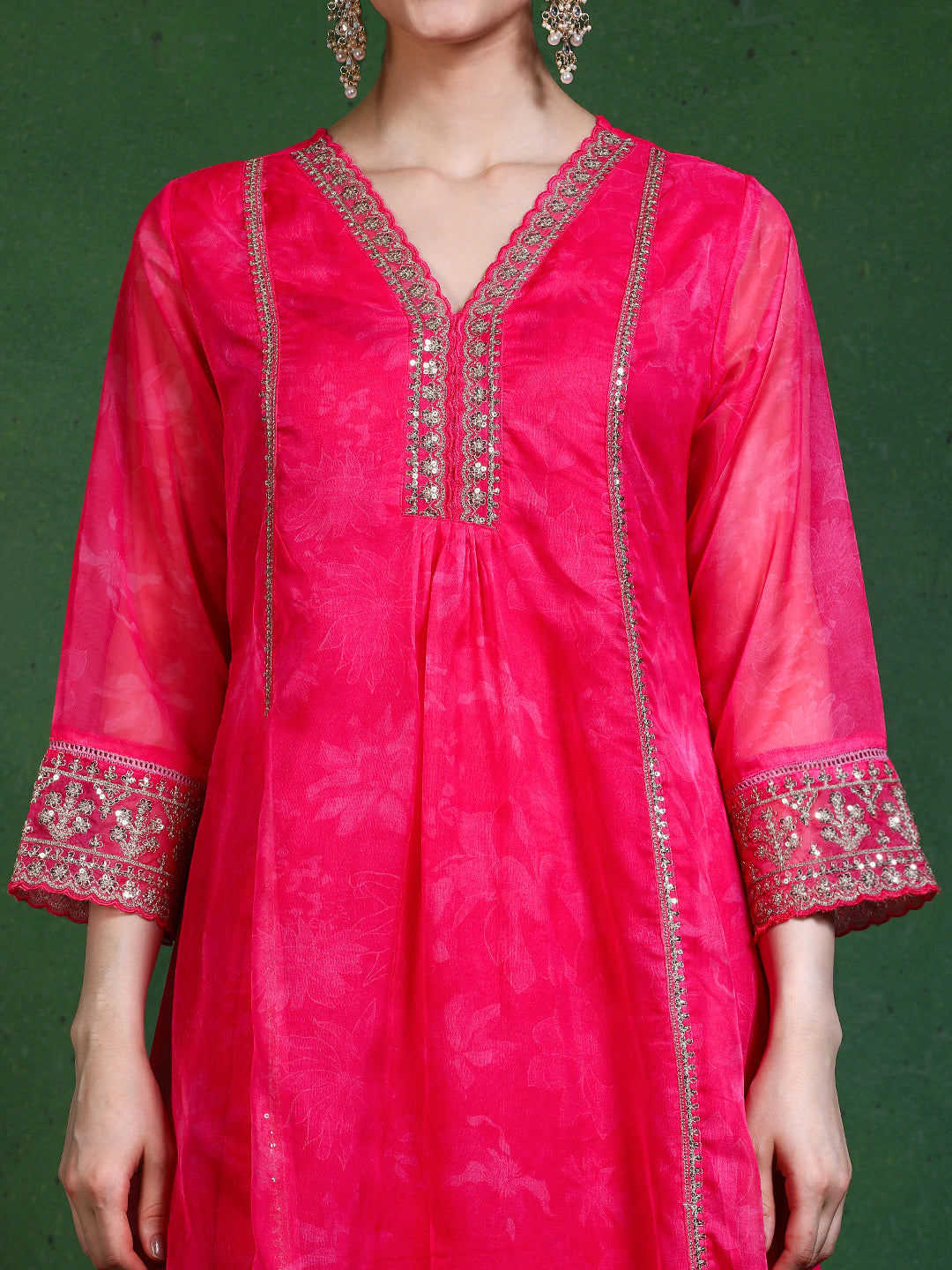 Floral Embroidered A-Line Kurta & Trousers Sets