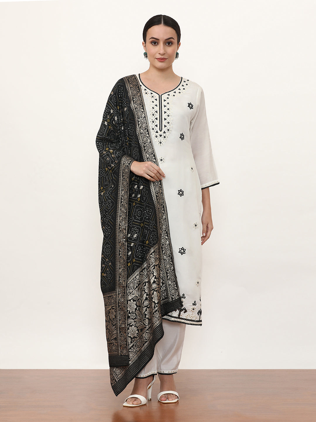 Embroidered Pure Silk Solid Kurta Sets With Dupatta