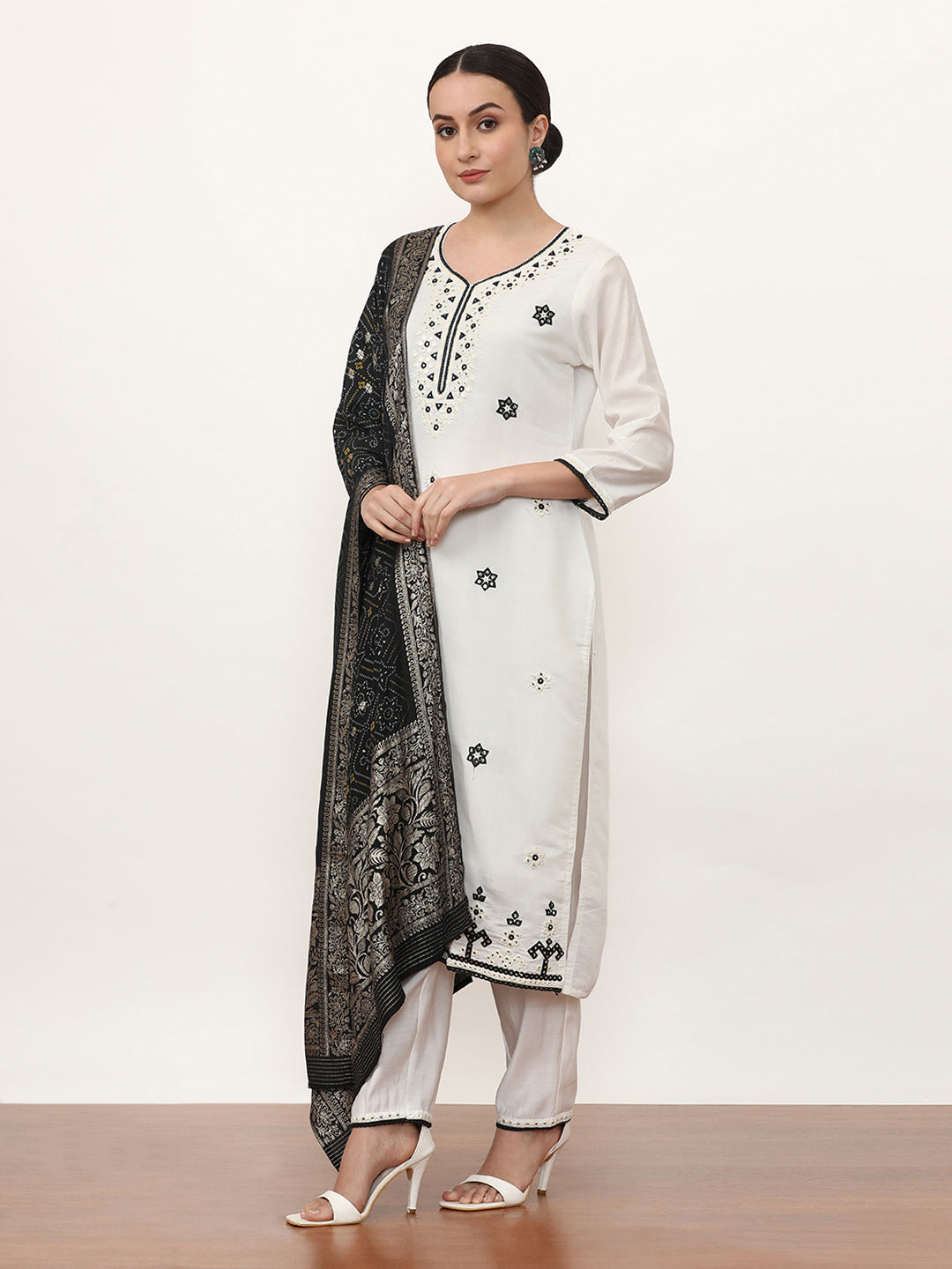 Embroidered Pure Silk Solid Kurta Sets With Dupatta