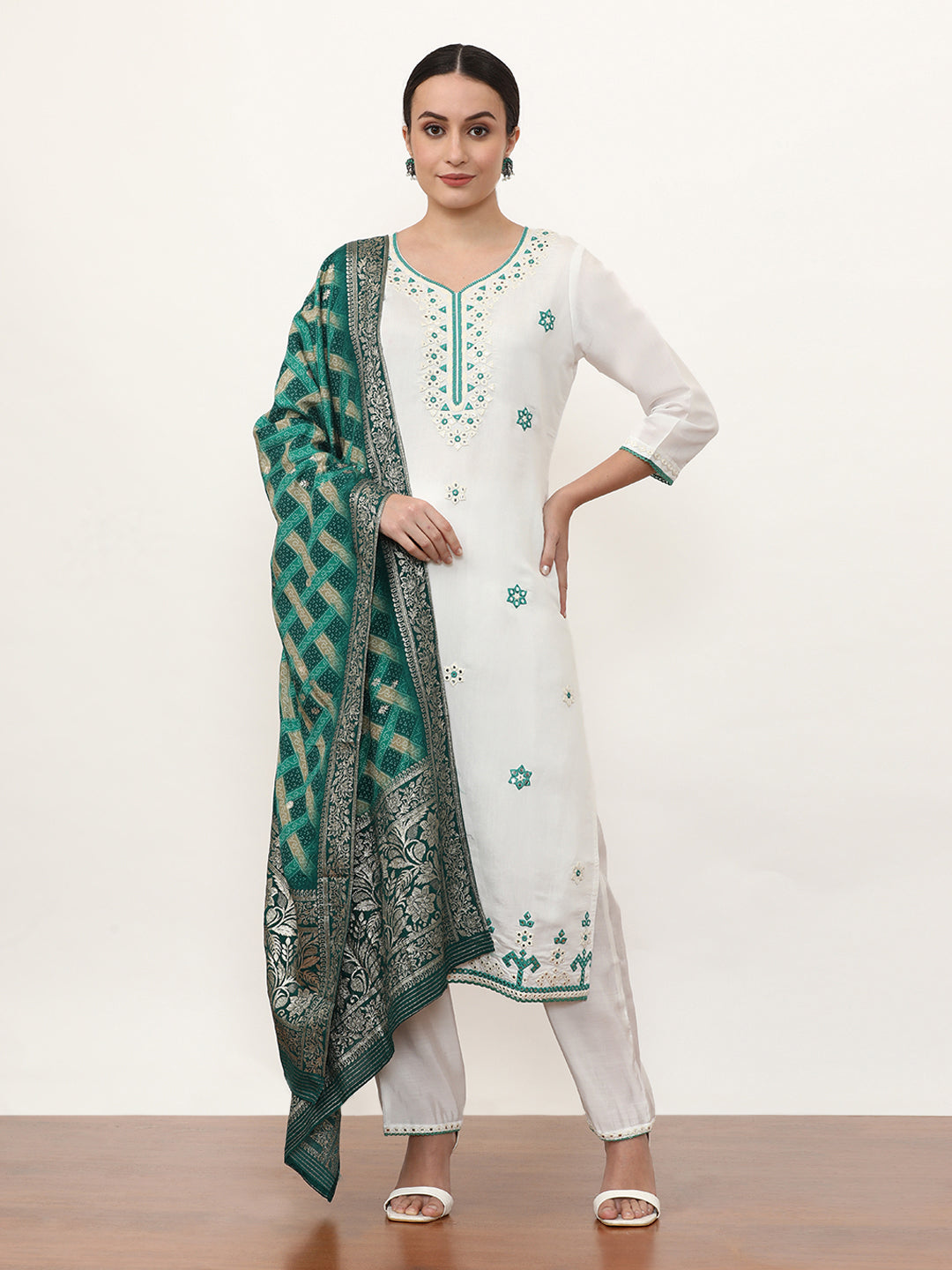 Embroidered Pure Silk Solid Kurta Sets With Dupatta