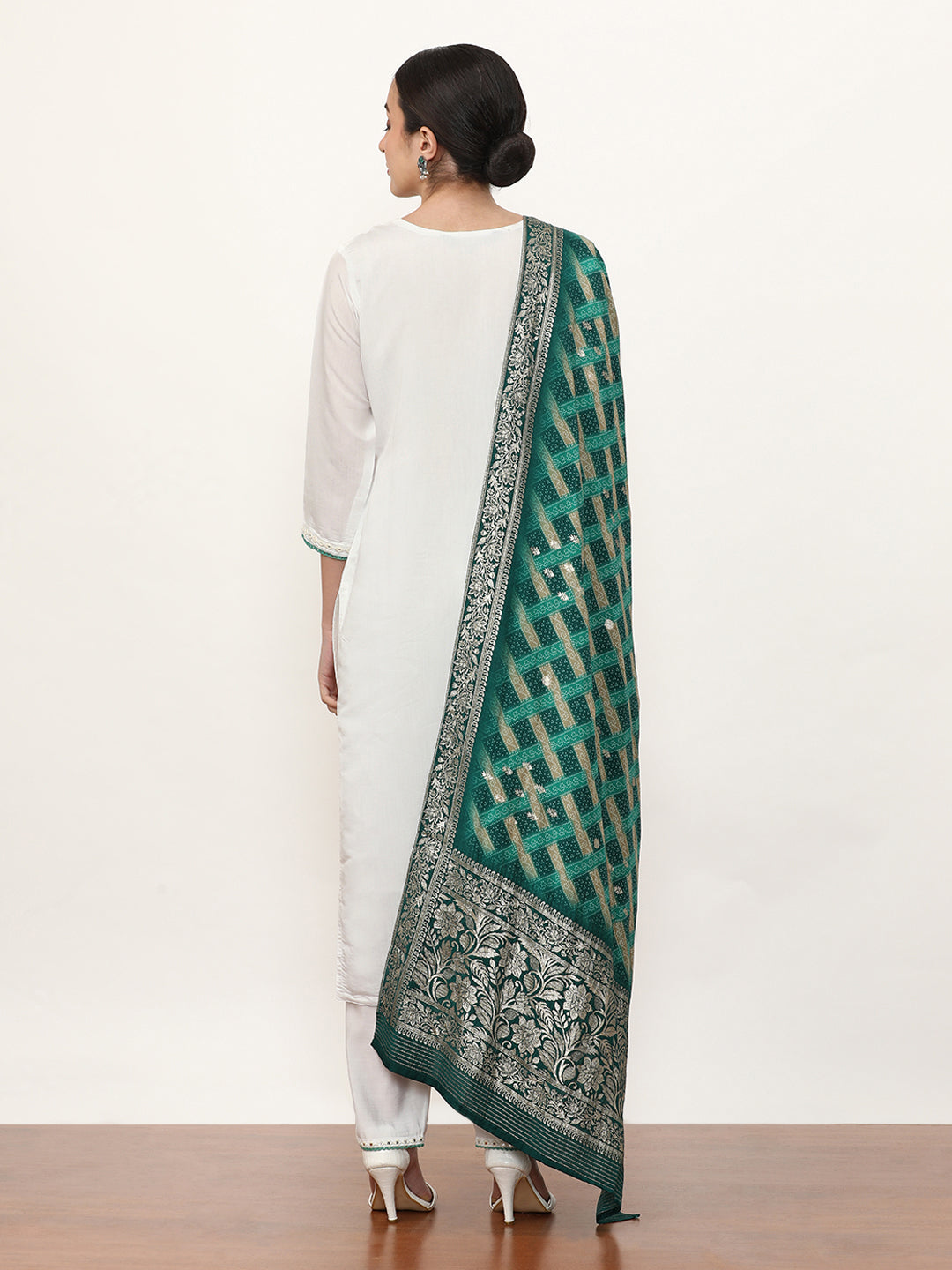 Embroidered Pure Silk Solid Kurta Sets With Dupatta