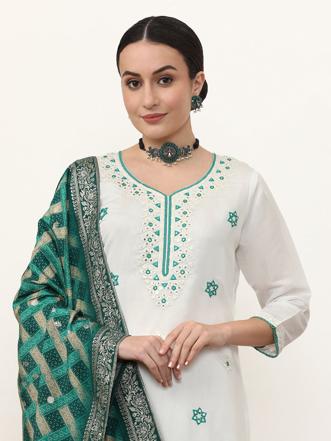 Embroidered Pure Silk Solid Kurta Sets With Dupatta