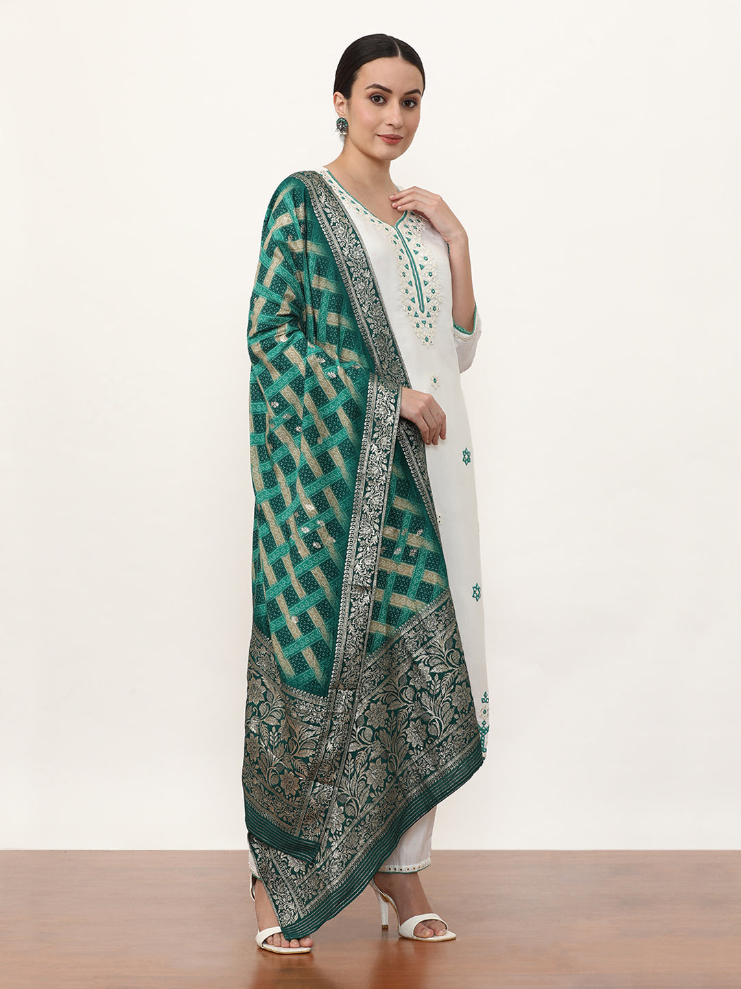 Embroidered Pure Silk Solid Kurta Sets With Dupatta