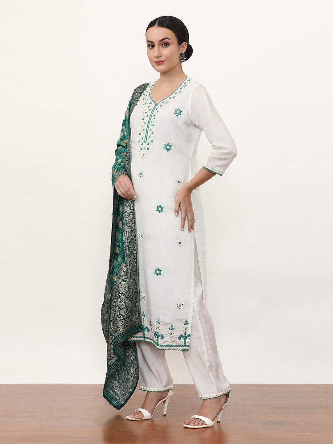 Embroidered Pure Silk Solid Kurta Sets With Dupatta