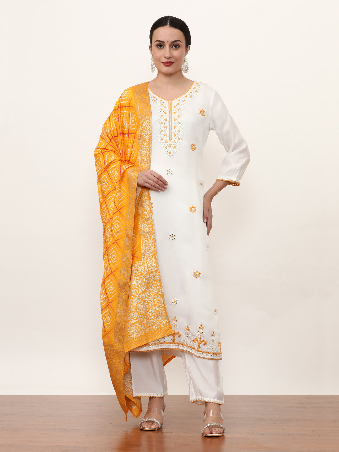 Embroidered Pure Silk Solid Kurta Sets With Dupatta