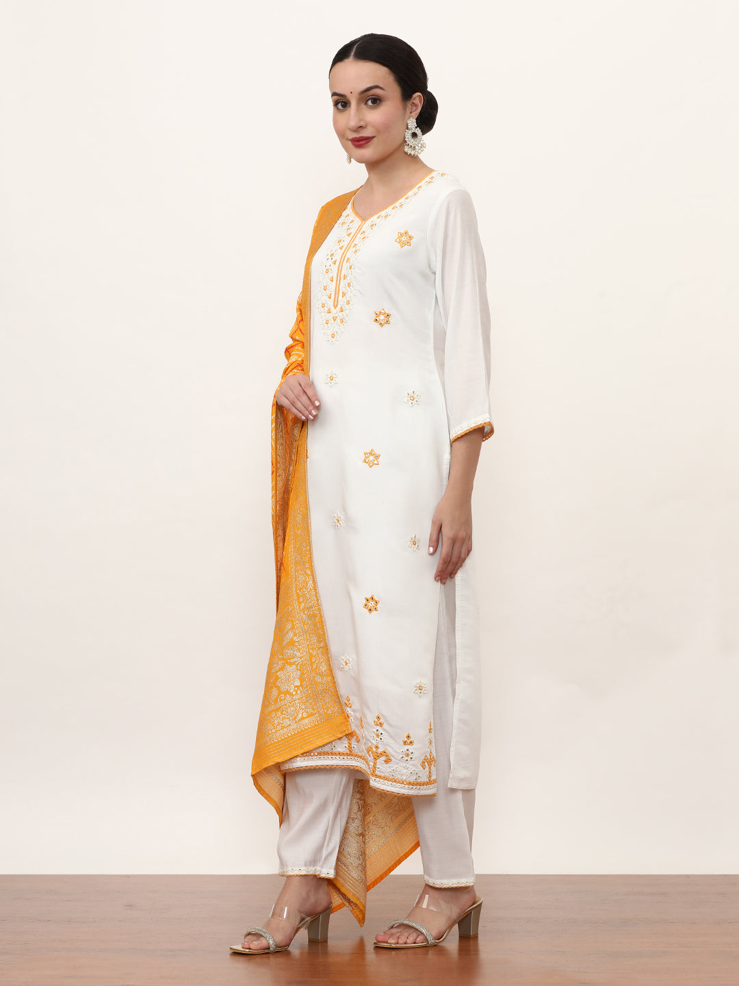 Embroidered Pure Silk Solid Kurta Sets With Dupatta