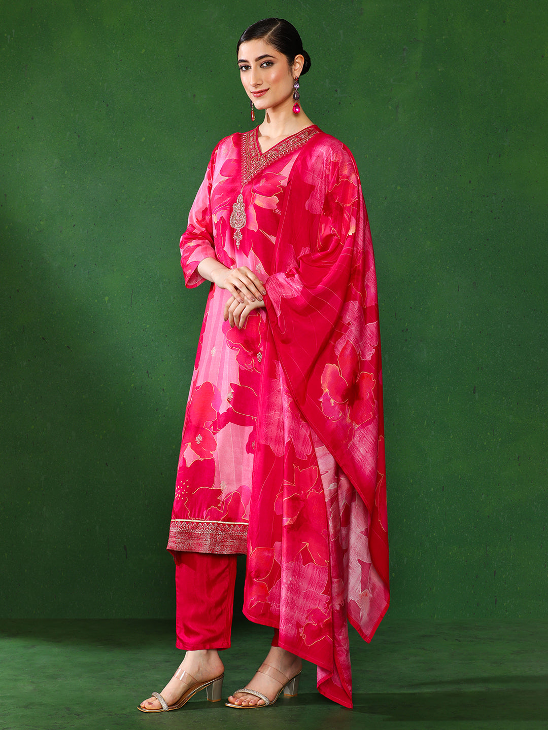 Floral Embroidered A-Line Pure Cotton Kurta & Trousers Sets
